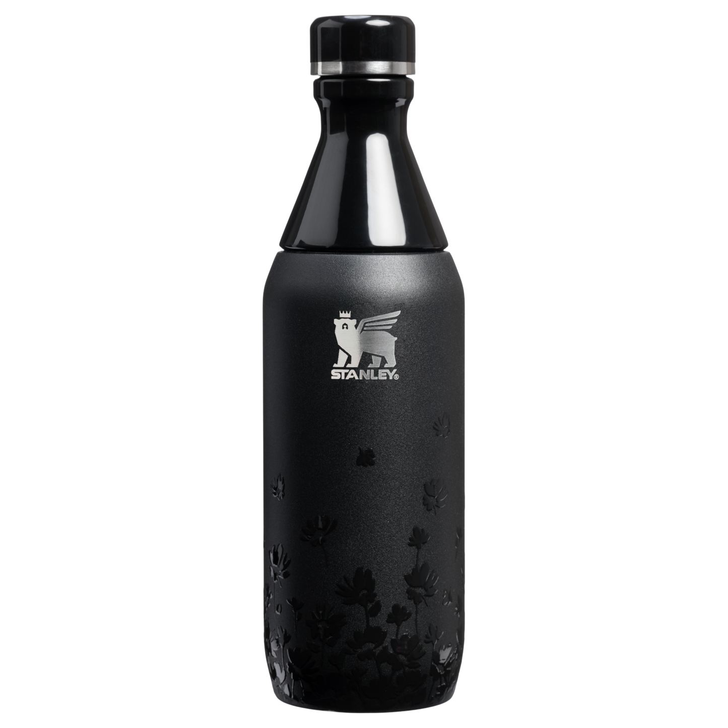 Stanley Jennie Collab 12 Ounce All Day Slim Bottle In Midnight Ruby With Embossed Flowers
