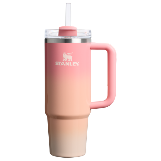 Stanley 40 OZ Quencher FlowState Stainless Steel Tumbler With Straw And Handle In Pink Mesa Sunset