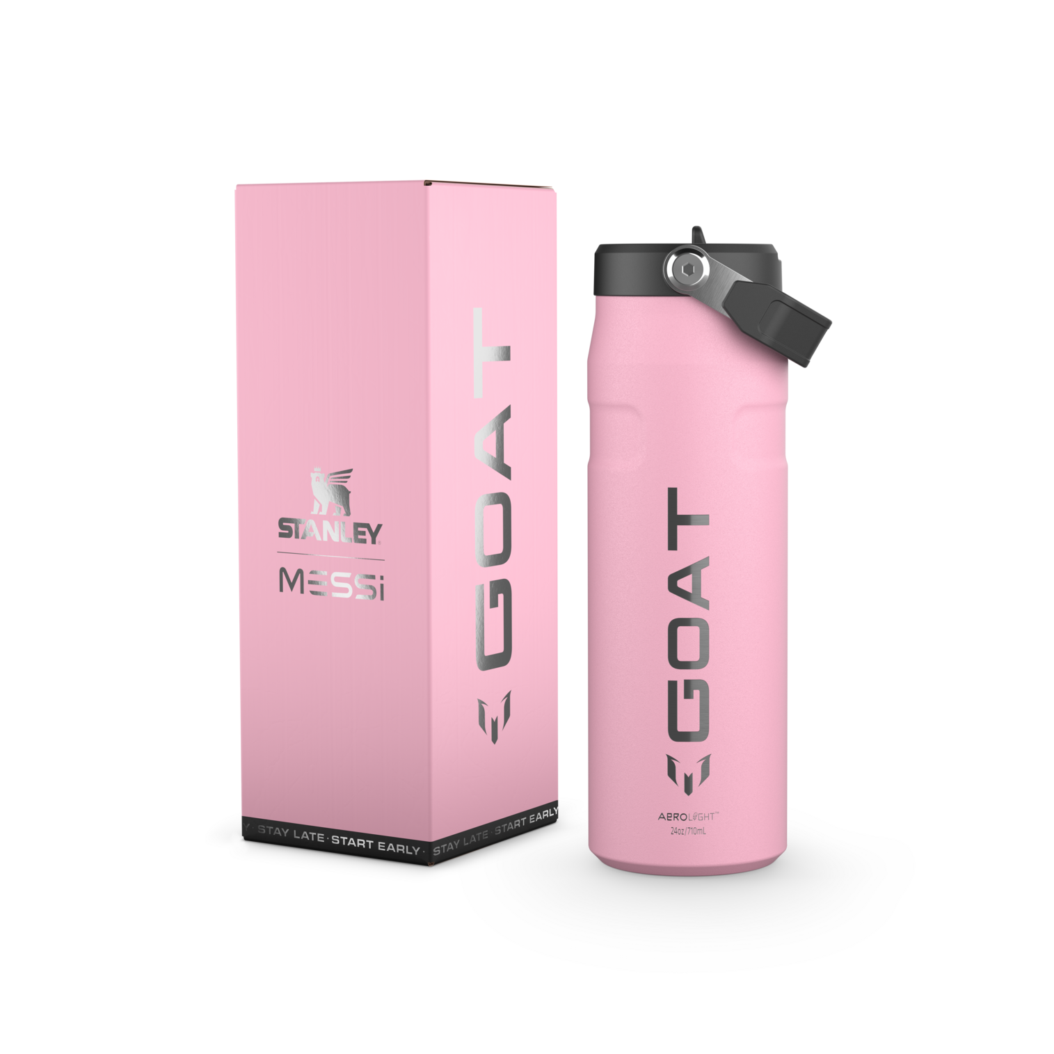 The Messi x Stanley IceFlow™ Water Bottle with Flip Straw Lid 24 OZ In Messi GOAT Pink