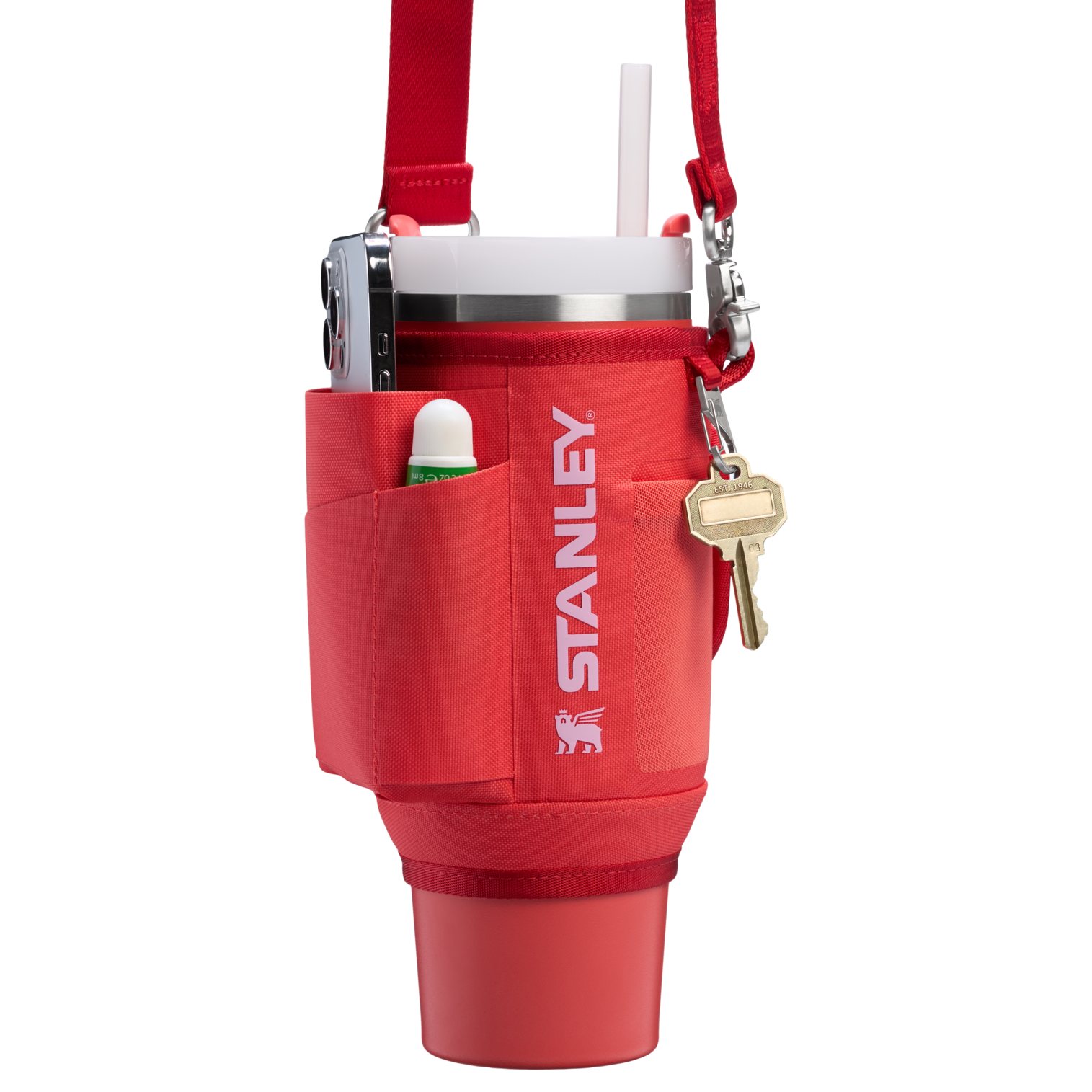 Stanley All Day 30 OZ Quencher Carry All In Hot Coral Red