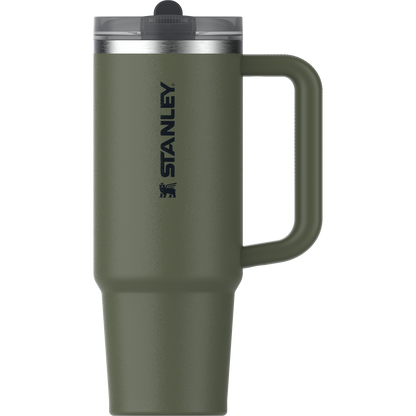Stanley 40 OZ Quencher ProTour Flip Straw Tumbler Cup With Hand In Dried Pine Green