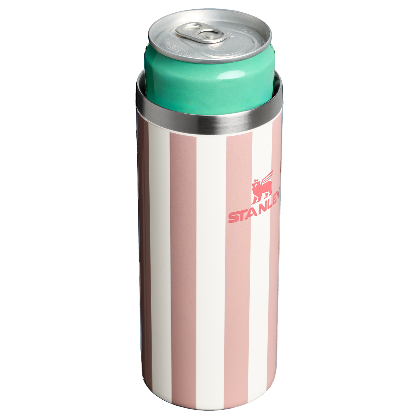 Stanley 10 OZ Everyday Slim Can Cooler Cup In Peach Whip Pink Stripe From The Oasis Collection