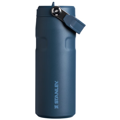 Stanley 16 OZ IceFlow Aerolight Water Bottle WIth Flip Straw And Hand In Navy Blue