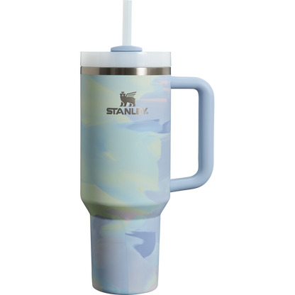 Stanley 40 OZ Quencher Tumbler With Straw and handle in Cool Serene Blue